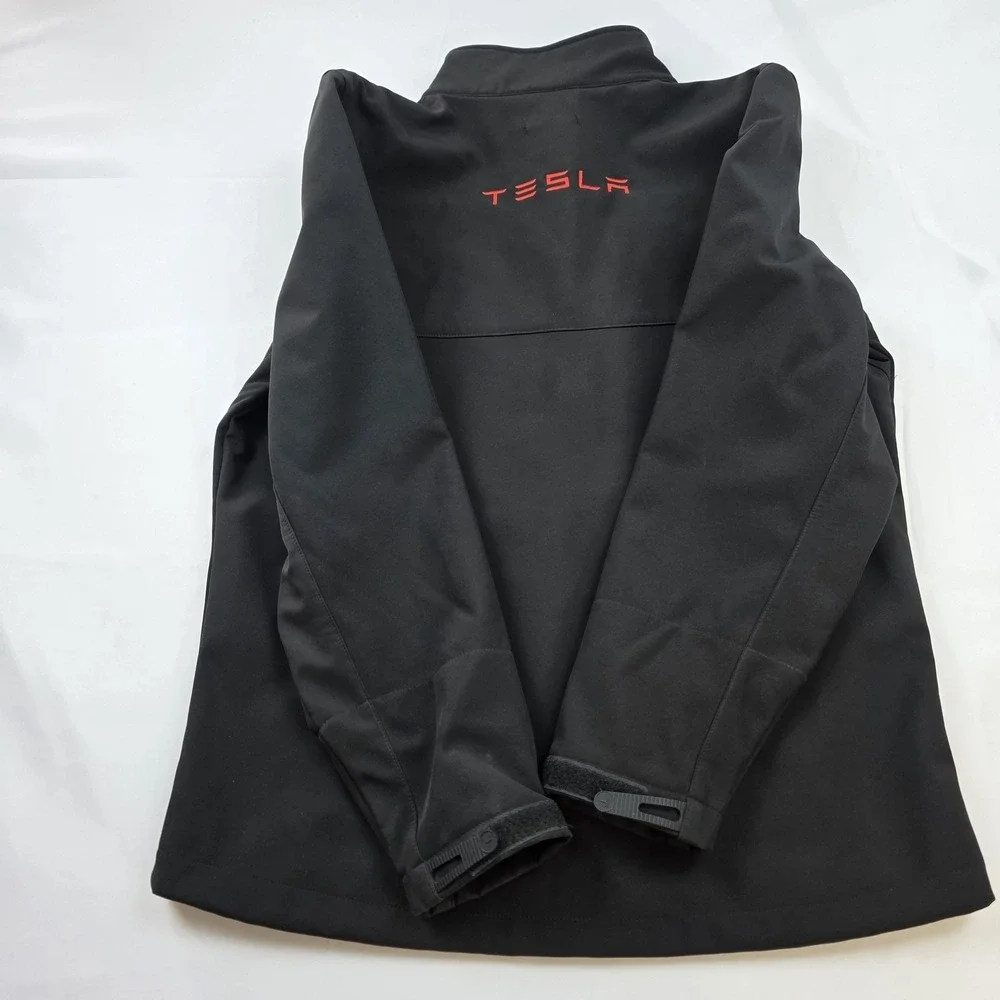Tesla Jacket Mens Medium Black Softshell Full Zip Red Logo Car Windbreaker